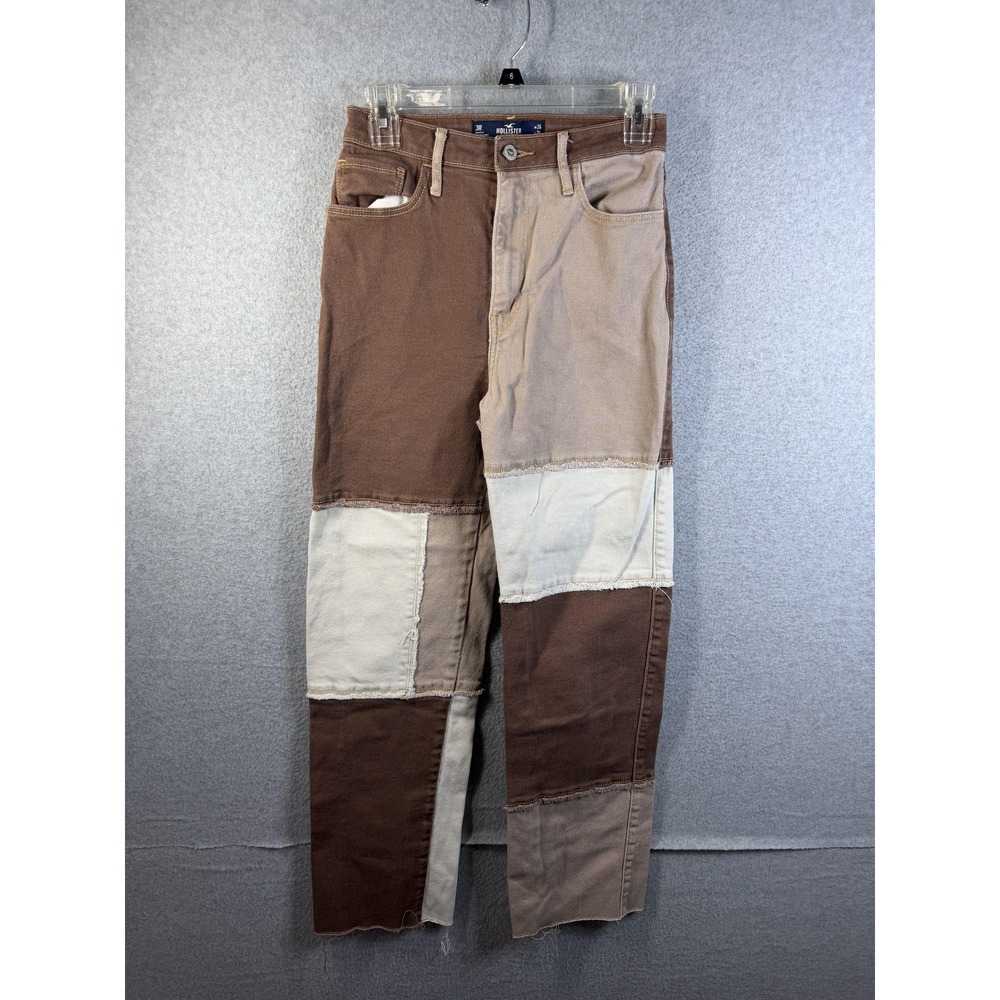 Hollister Jeans Juniors 3R Brown Ultra High Rise Dad Patchwork Straight Denim